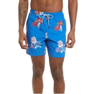 Bonobos Riviera Floral Print Recycled E-Waist Swim Trunks Blue
